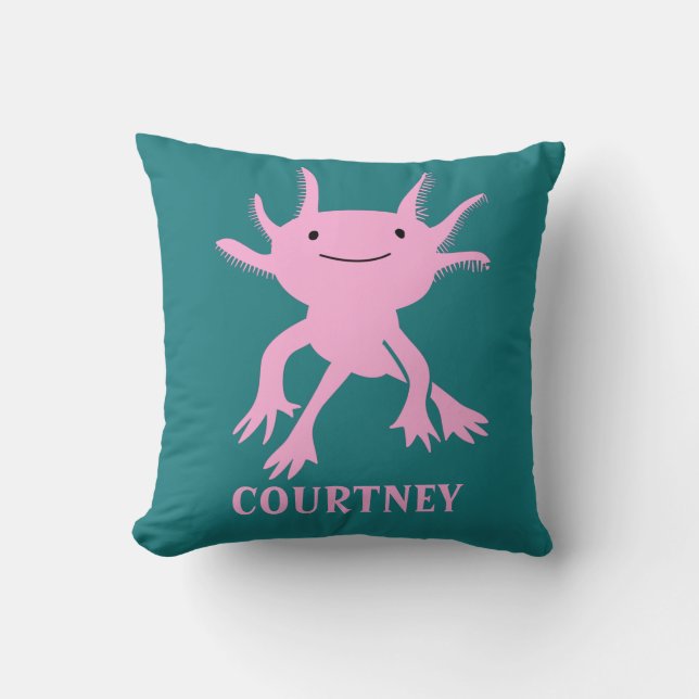 Cute Axolotl Rosa Salamander Personlig Kudde (Framsida)