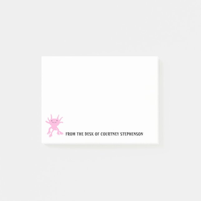 Cute Axolotl Rosa Salamander Personlig Post-it Block (Framsida)