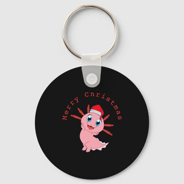Cute Axolotl Santa Merry Christmas T Shirt  Nyckelring (Framsida)