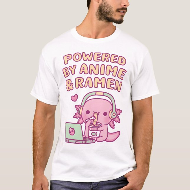 Cute Axolotl som drivs av djur och Ramen T Shirt (Framsida)