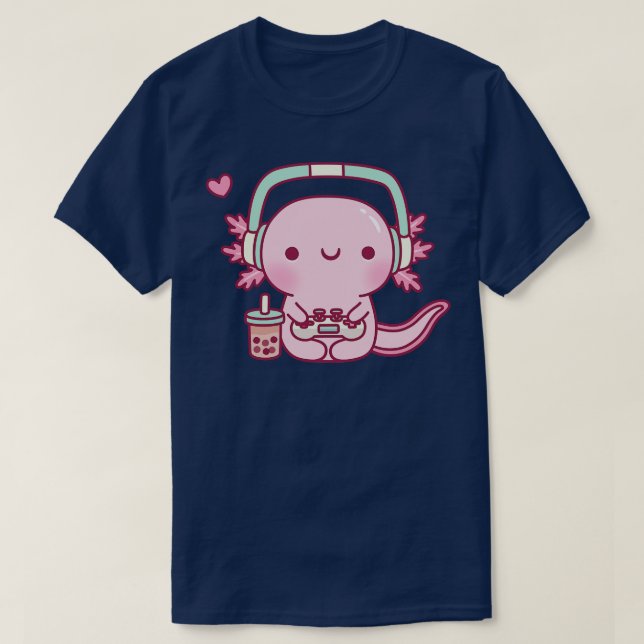 Cute Axolotl spelar videospel för roligt T Shirt (Design framsida)