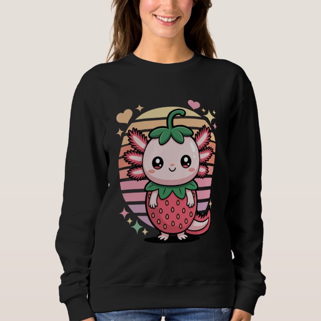 Cute Axolotl Strawberry Kawaii Pastel Retro Sunset T Shirt (Framsida)