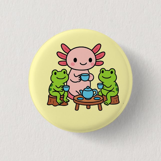 Cute Axolotl Tea Time med knappen Vänner Knapp (Framsida)