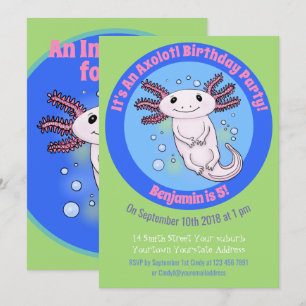 Cute axolotl tecknad födelsedag inbjudan 5 år