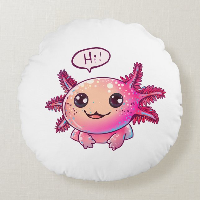 Cute Axolotl Tecknad i tecknad stil Rund Kudde (Framsidan)