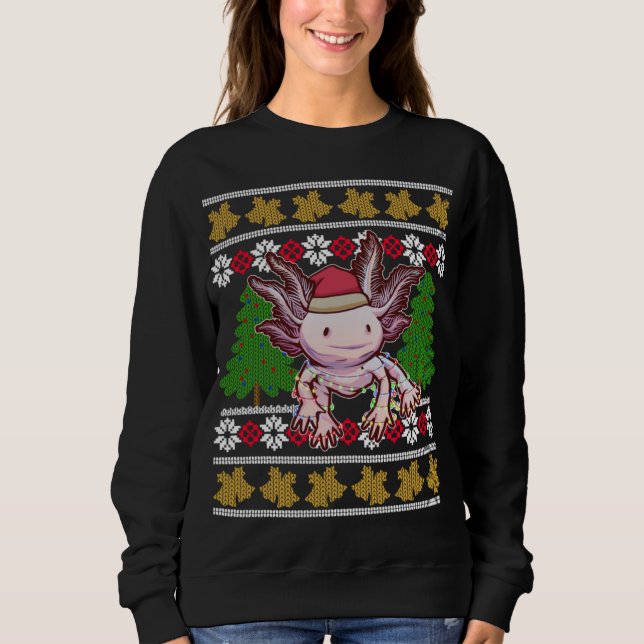 Cute Axolotl Ugly Sweater jul Ljus Santa H T Shirt (Framsida)