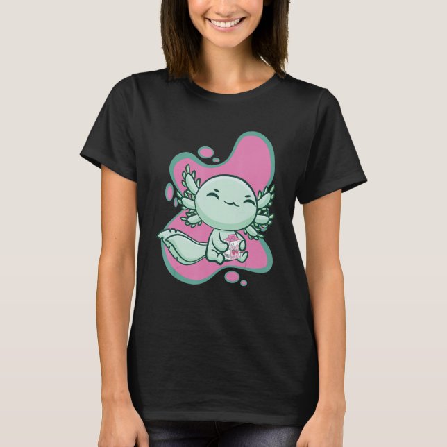 Cute Axolotl With Strawberry Milk And Bubble Tea B T Shirt (Framsida)