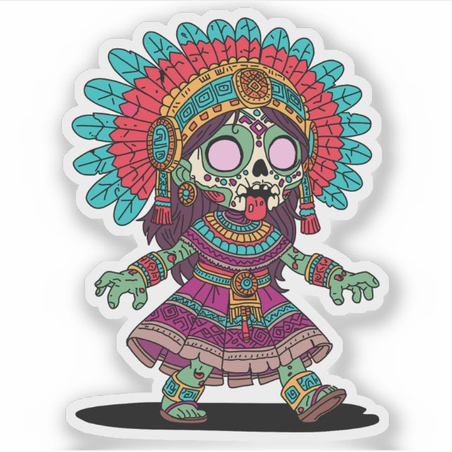 Cute Aztec Zombie Klistermärken (Framsida)