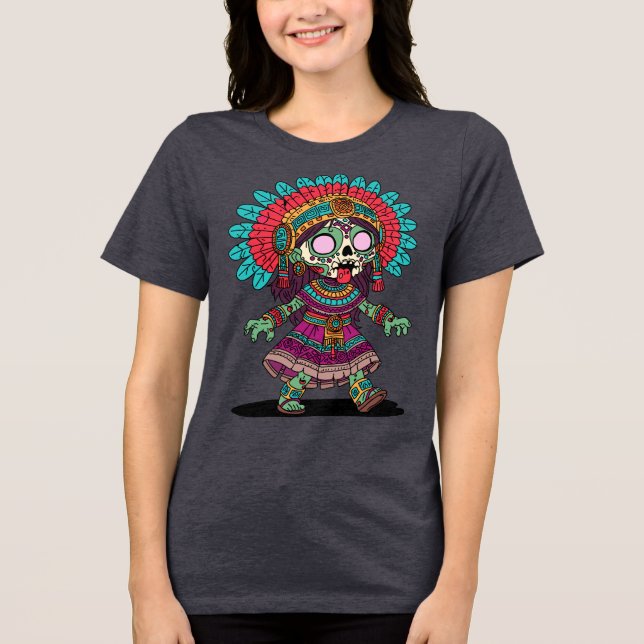 Cute Aztec Zombie T Shirt (Framsida)