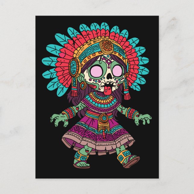 Cute Aztec Zombie Vykort (Framsida)