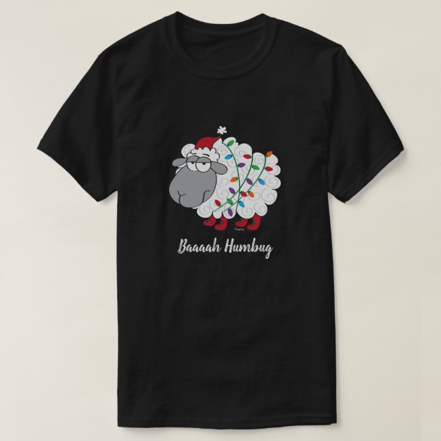 Cute Baaah Humbug Sheep med Ljus T-Shirt (Design framsida)