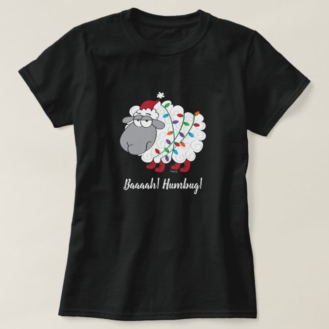 Cute Baaah Humbug Sheep med Ljus T Shirt (Design framsida)