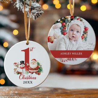 Cute Baby 1:a julfoto Julgransprydnad Keramik