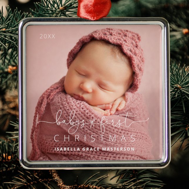 Cute Baby| 1st jul Julgransprydnad Metall (Shown on a Premium Square Ornament)