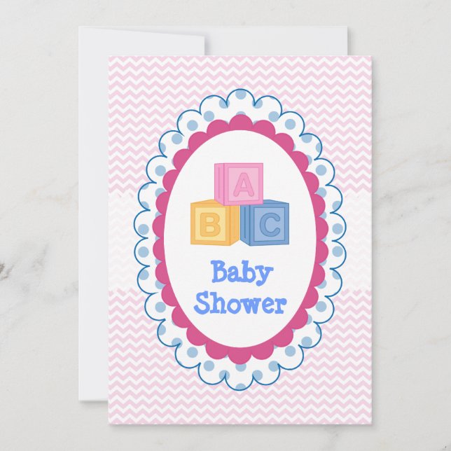 Cute Baby ABC blockerar babyskor Inbjudningar (Framsida)