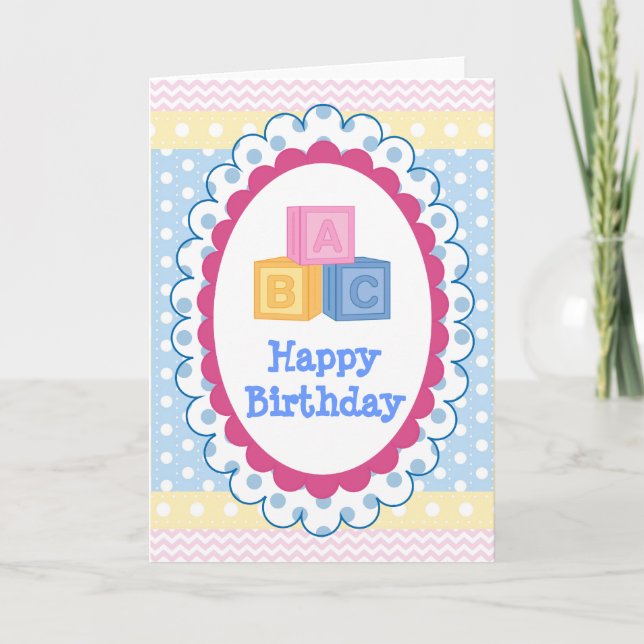 Cute Baby ABC Polkadot Birthday Kort (Framsida)