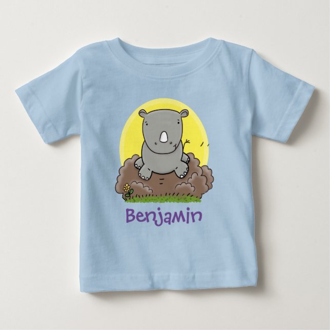Cute baby african rhino tecknad illustration t shirt (Framsida)