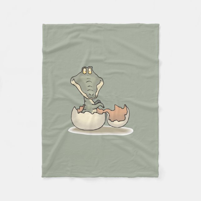 Cute Baby Alligator Tecknad Hating från Eggshell Fleecefilt (Framsidan)