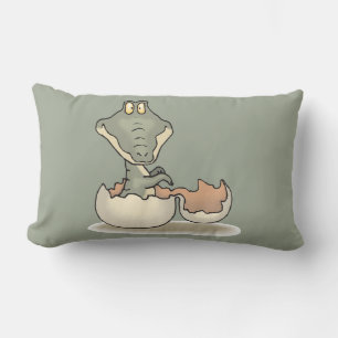Cute Baby Alligator Tecknad Hating från Eggshell Lumbarkudde