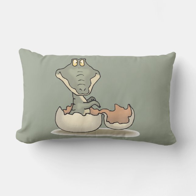 Cute Baby Alligator Tecknad Hating från Eggshell Lumbarkudde (Framsida)