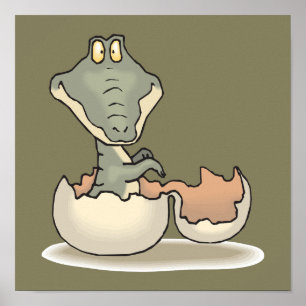 Cute Baby Alligator Tecknad Hating från Eggshell Poster