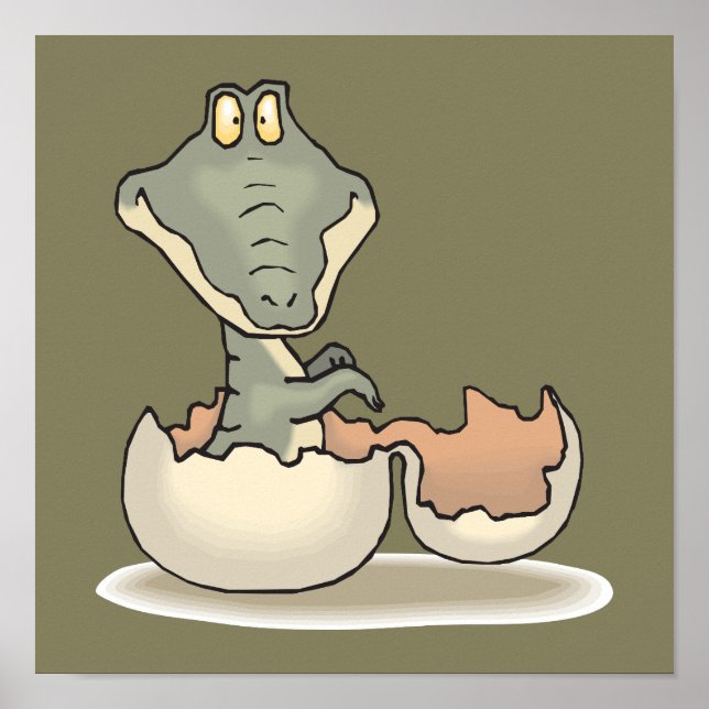 Cute Baby Alligator Tecknad Hating från Eggshell Poster (Framsidan)