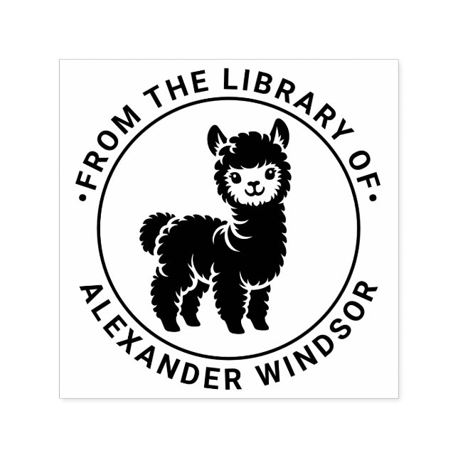 Cute Baby Alpaca står högst 1 Bibliotek Bok Namn Självfärgande Stämpel (Design)