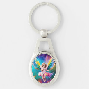 Cute Baby Angel Vingar Art-38424 Ovalt Silverfärgad Nyckelring