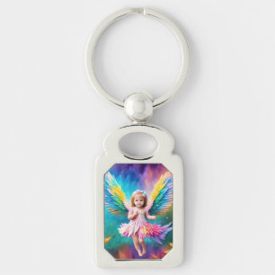 Cute Baby Angel Vingar Art-38424 Rektangulärt Silverfärgad Nyckelring