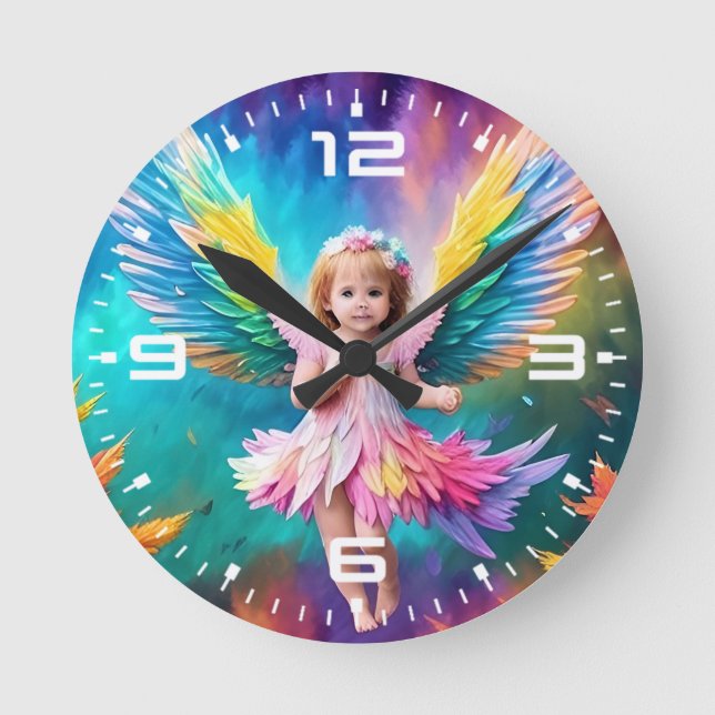 Cute Baby Angel Vingar Art-38424 Rund Klocka (Framsida)