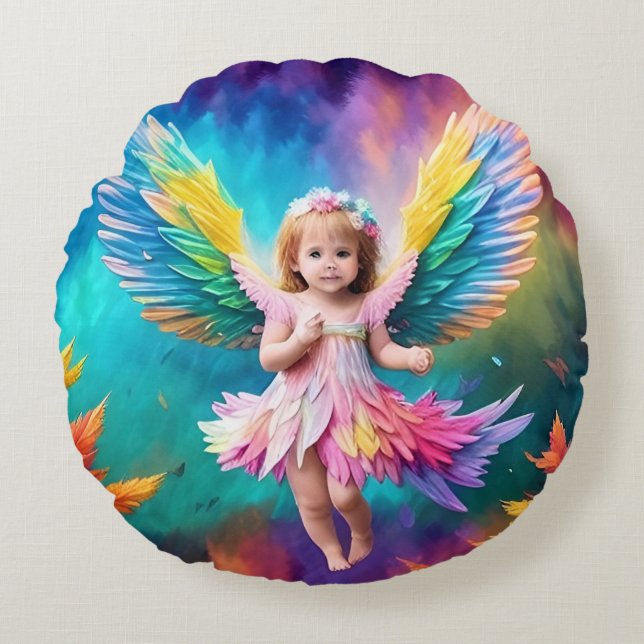 Cute Baby Angel Vingar Art-38424 Rund Kudde (Framsidan)