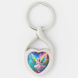 Cute Baby Angel Vingar Art-38424 Twisted Heart Silverfärgad Nyckelring