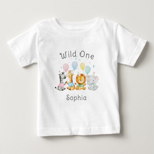 Cute Baby Animals Wild One 1st Birthday T Shirt (Framsida)