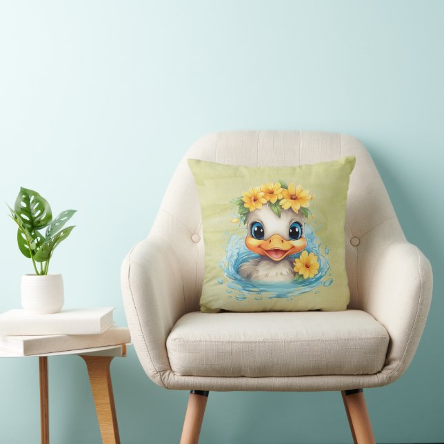 Cute Baby Anka Ducklings Roligt: blommor Kudde (Stol)