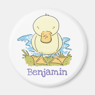 Cute baby anka efter dammbild av tecknaden magnet
