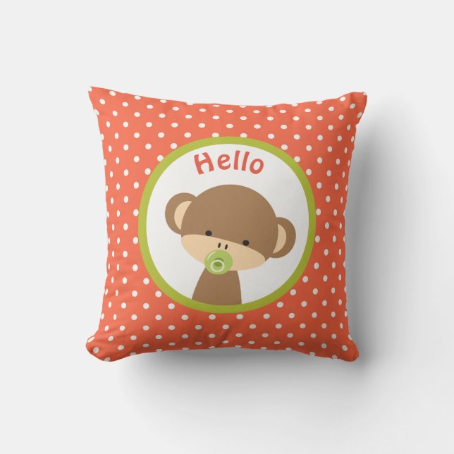 Cute Baby-apan med Nappar på Polka dots Kudde (Framsida)
