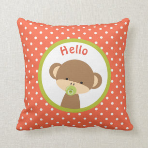 Cute Baby-apan med Nappar på Polka dots Kudde