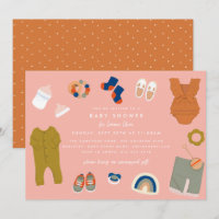 Cute Baby-artiklar Illustrerade Rosa Baby Shower