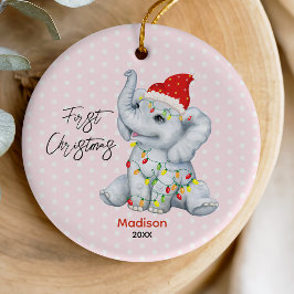 Cute baby, baby elefantens rosa vid den första jul julgransprydnad keramik