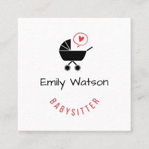 Cute Baby Barnvagn Red Heart Babyvvakt Fyrkantigt Visitkort
