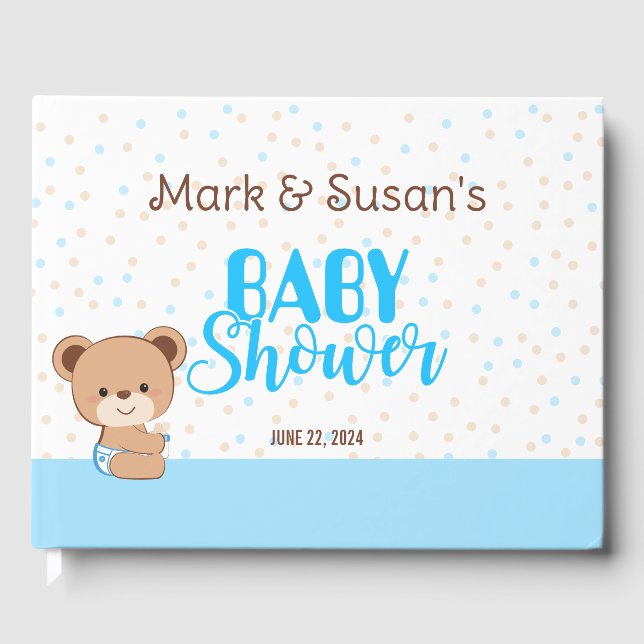 Cute Baby Bear Baby Shower Guest Bok - Boy (Framsida)