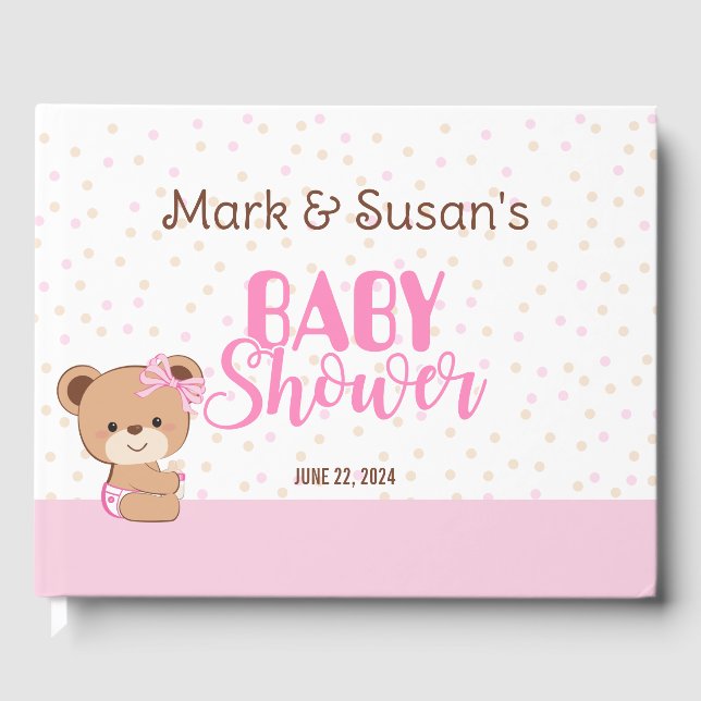 Cute Baby Bear Baby Shower Guest Bok - Girl (Framsida)