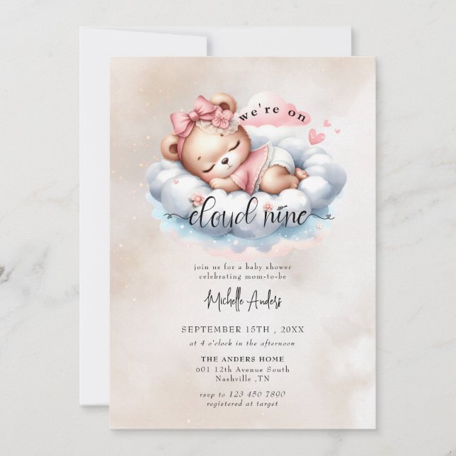 Cute Baby Bear | Barnshuggare för vattenfärgsflick Inbjudningar (Framsida)