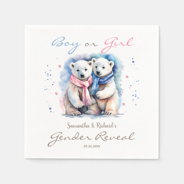 Cute Baby Bear Boy eller Girl Winter Gender Reveal Pappersservett (Framsidan)