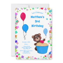 Cute Baby Bear Cuptårta Blue Balloon Birthday
