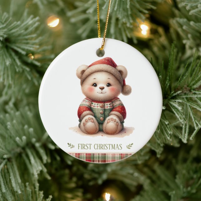 Cute Baby Bear First Christmas Keepsake Photo Julgransprydnad Keramik (Träd)