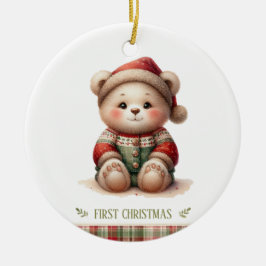 Cute Baby Bear First Christmas Keepsake Photo Julgransprydnad Keramik