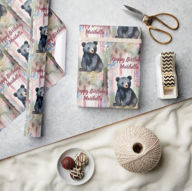 Cute Baby Bear Girl Personlig Birthday Presentpapper (Hantverk)
