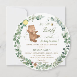 Cute Baby Bear Greenery Gender Neutral Baby Shower Inbjudningar