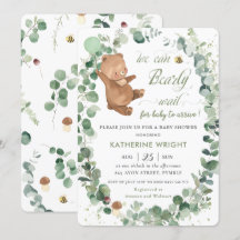 Cute Baby Bear Greenery Gender Neutral Baby Shower